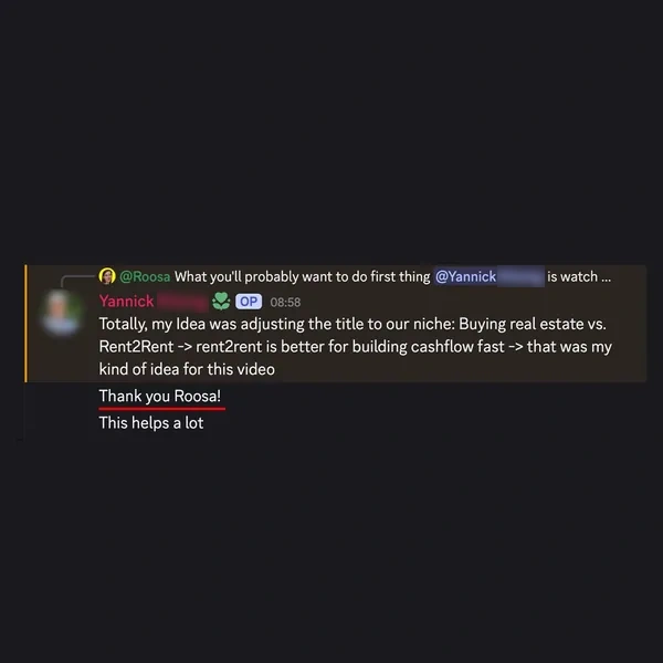 Client feedback screenshot from Discord or email