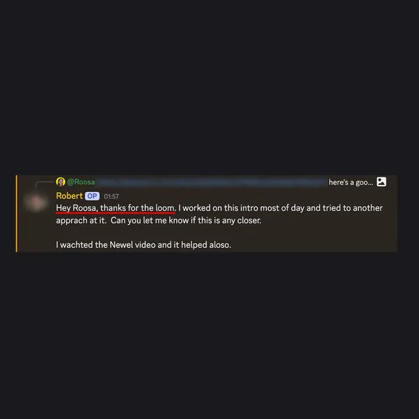 Client feedback screenshot from Discord or email