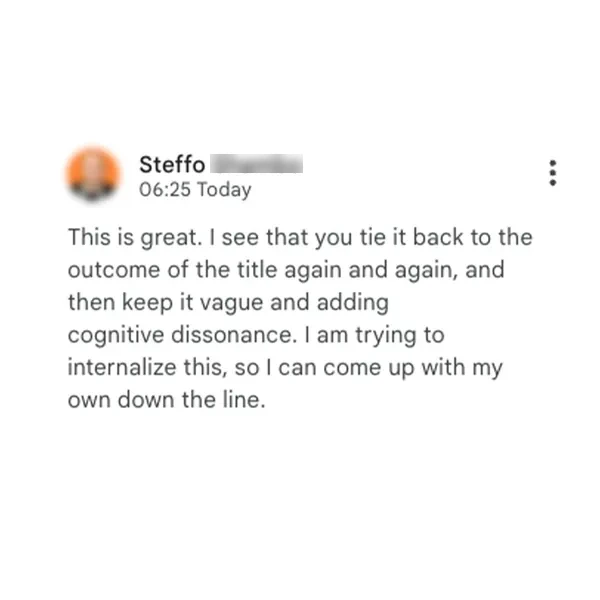 Client feedback screenshot from Discord or email
