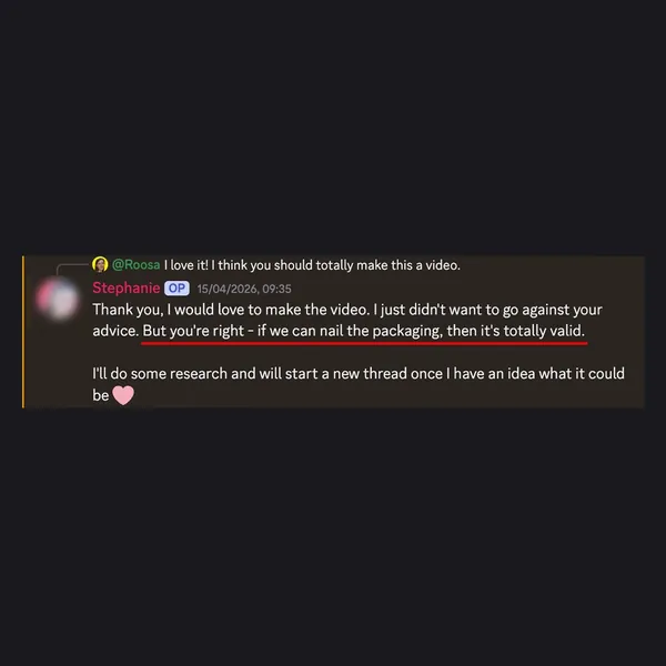 Client feedback screenshot from Discord or email