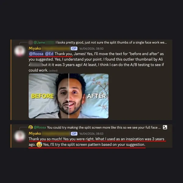 Client feedback screenshot from Discord or email