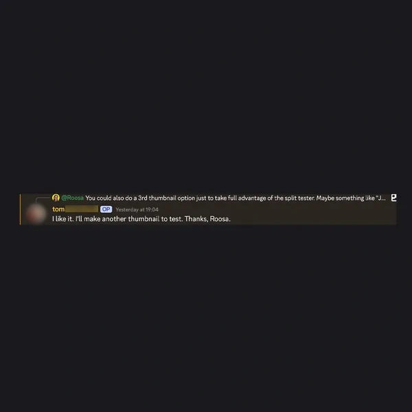 Client feedback screenshot from Discord or email