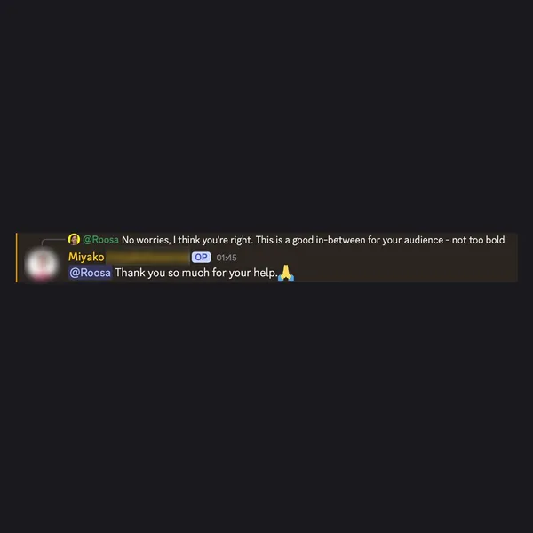 Client feedback screenshot from Discord or email
