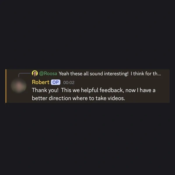 Client feedback screenshot from Discord or email
