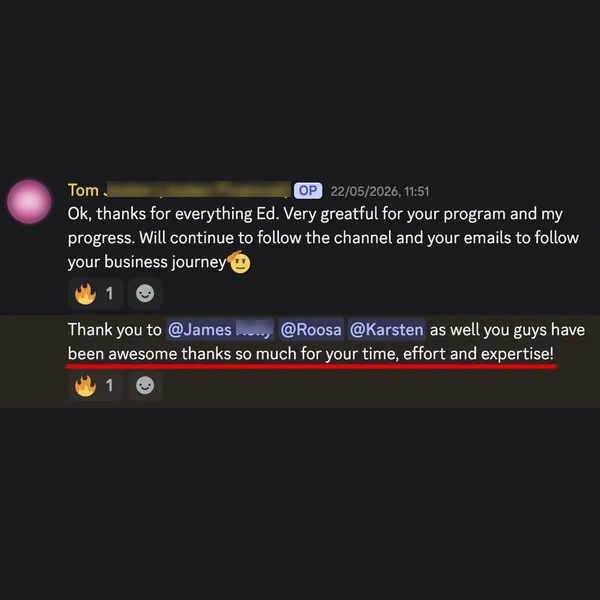 Client feedback screenshot from Discord or email