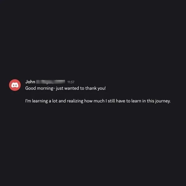 Client feedback screenshot from Discord or email