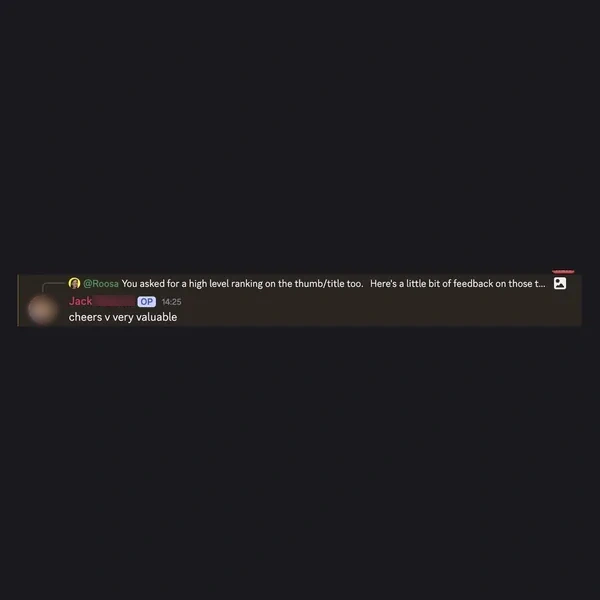 Client feedback screenshot from Discord or email