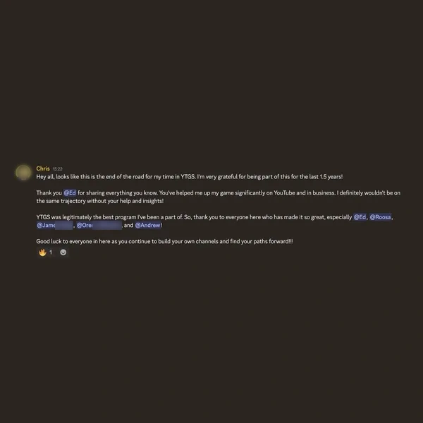 Client feedback screenshot from Discord or email