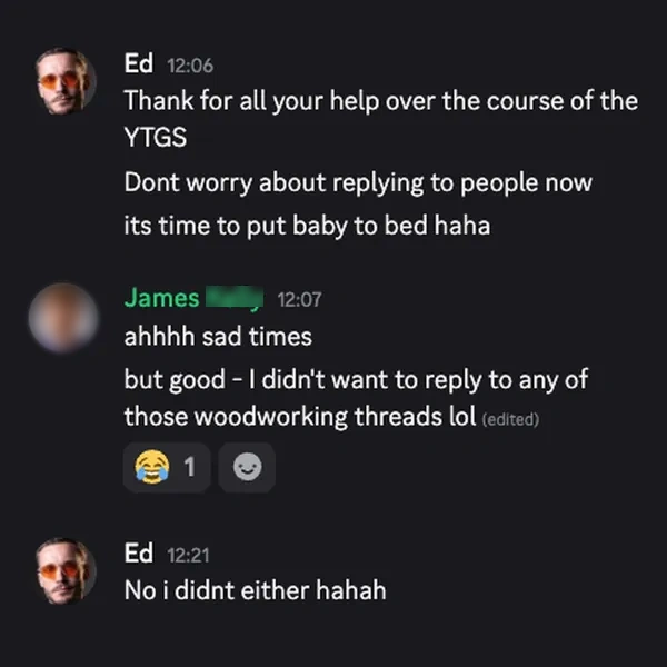 Client feedback screenshot from Discord or email