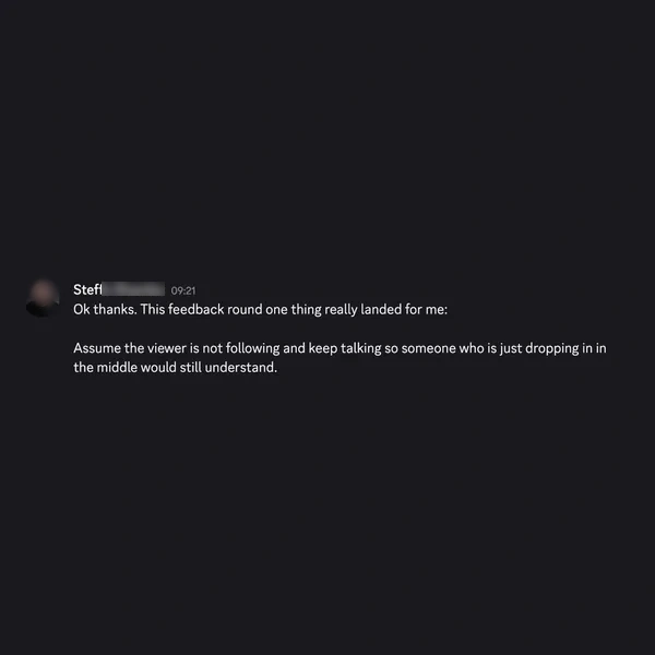 Client feedback screenshot from Discord or email