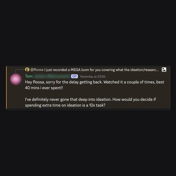 Client feedback screenshot from Discord or email