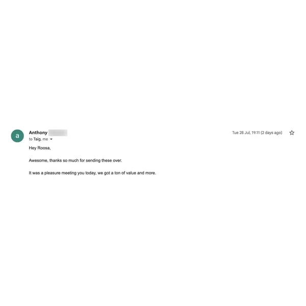 Client feedback screenshot from Discord or email