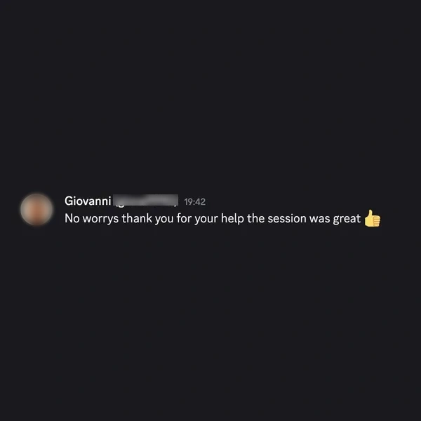 Client feedback screenshot from Discord or email