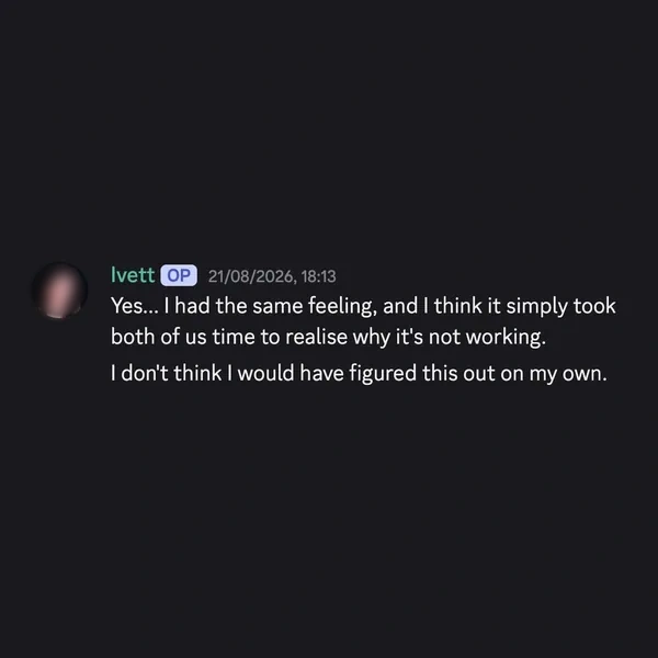 Client feedback screenshot from Discord or email