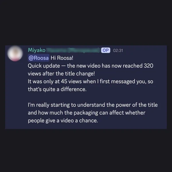 Client feedback screenshot from Discord or email