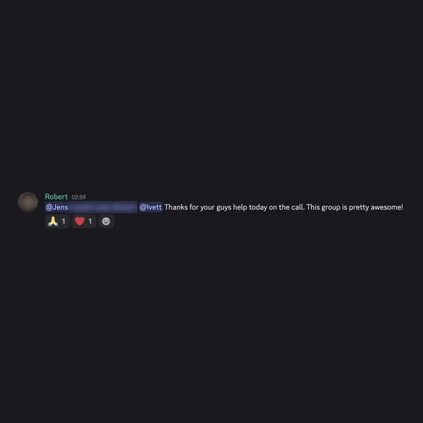Client feedback screenshot from Discord or email