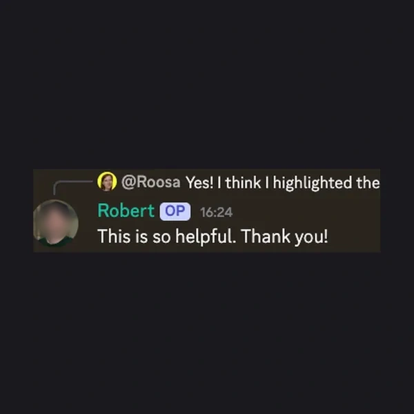 Client feedback screenshot from Discord or email