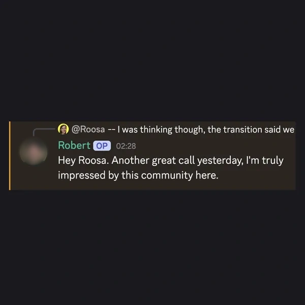 Client feedback screenshot from Discord or email