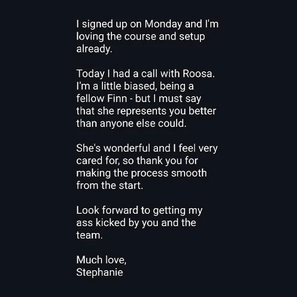 Client feedback screenshot from Discord or email
