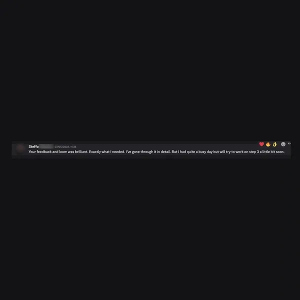 Client feedback screenshot from Discord or email