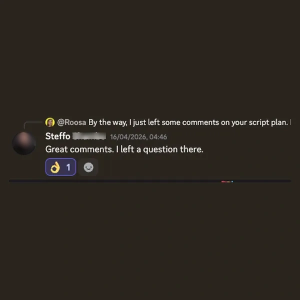 Client feedback screenshot from Discord or email
