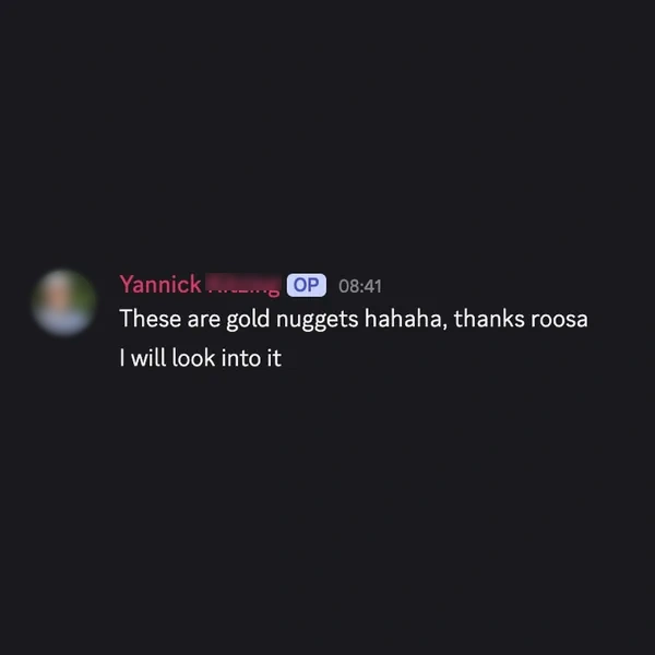 Client feedback screenshot from Discord or email